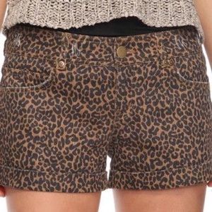 Forever 21 Denim leopard print cuffed shorts